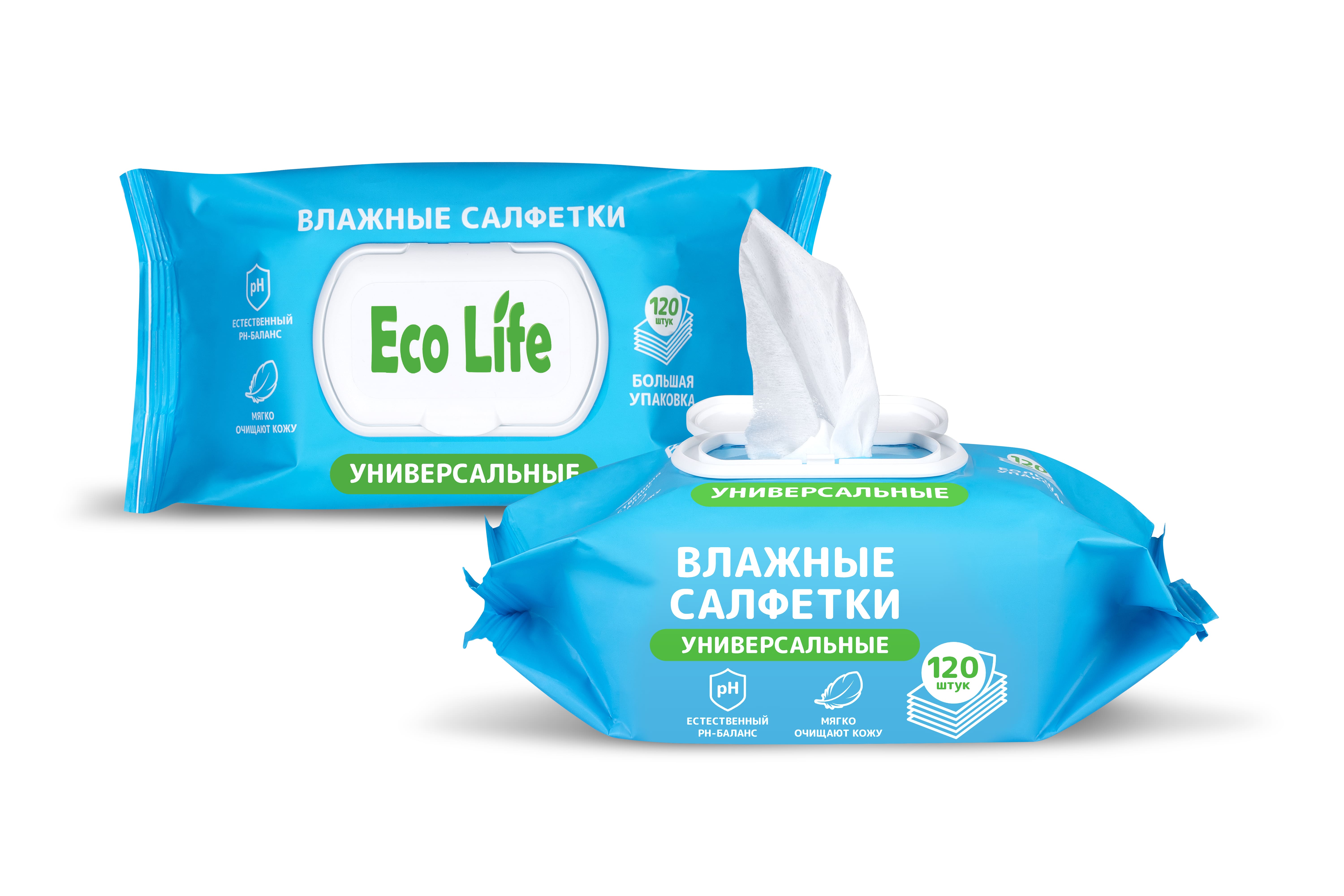 Влажные салфетки универсальные "Eco Life", 120 шт
